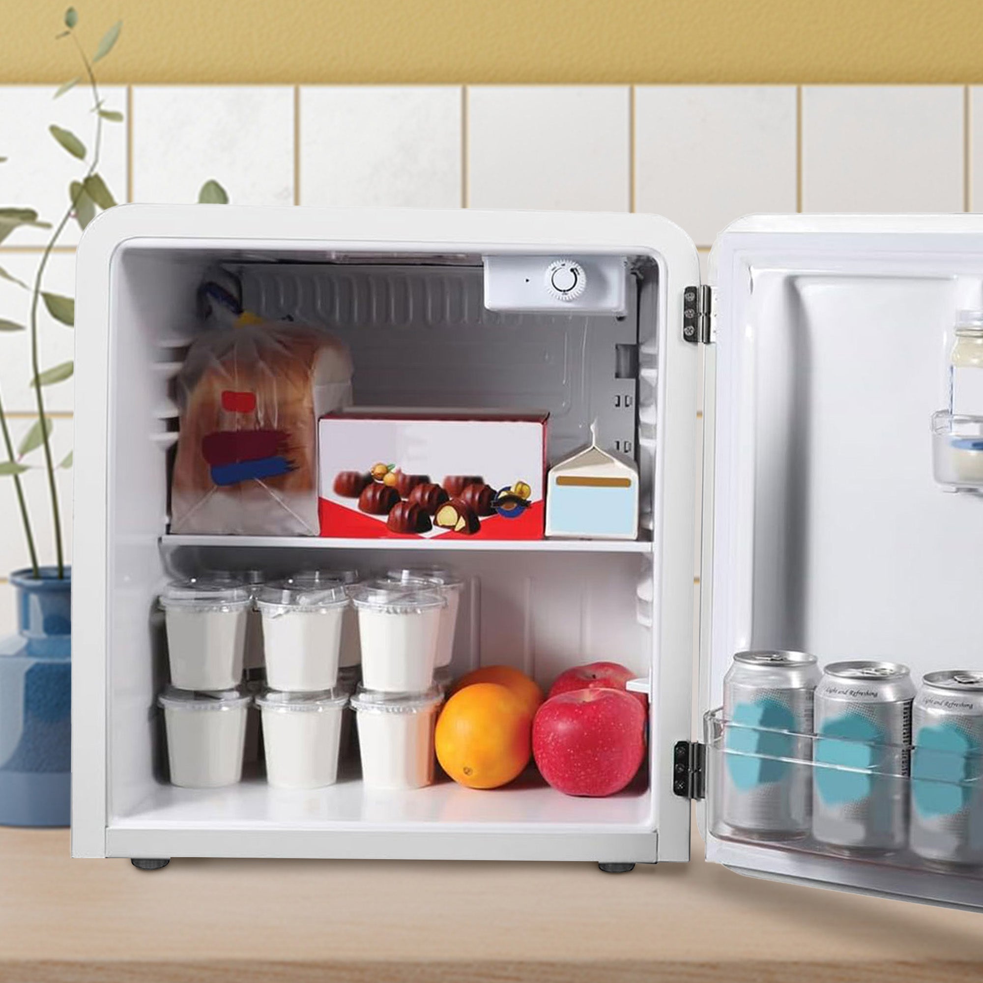 Magic Chef 1.6 Cubic Feet Retro Style Mini Fridge with Interior LED Light, White - VMInnovations