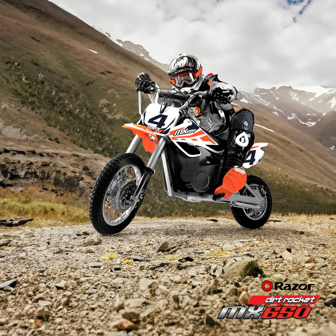 Razor MX650 Dirt Rocket High-Torque Electric Motocross Dirt Bike, 17 MPH, Orange