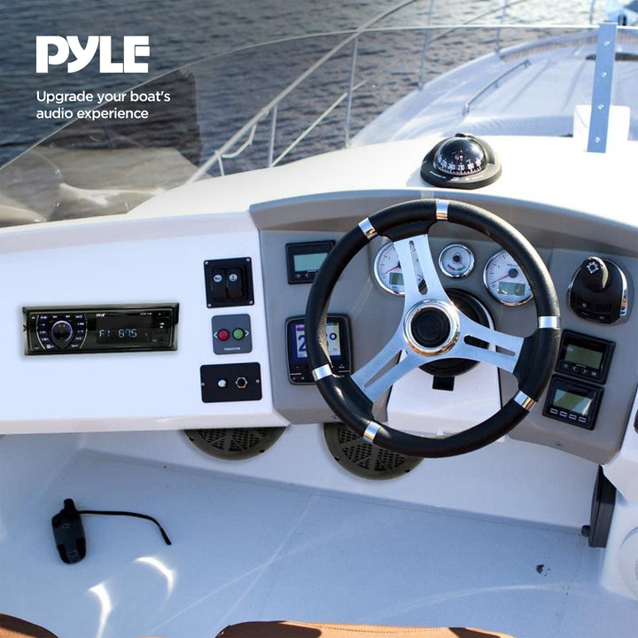 Pyle 5.25 Inch Bluetooth Marine Receiver Stereo & Speaker Kit, Black (Open Box)