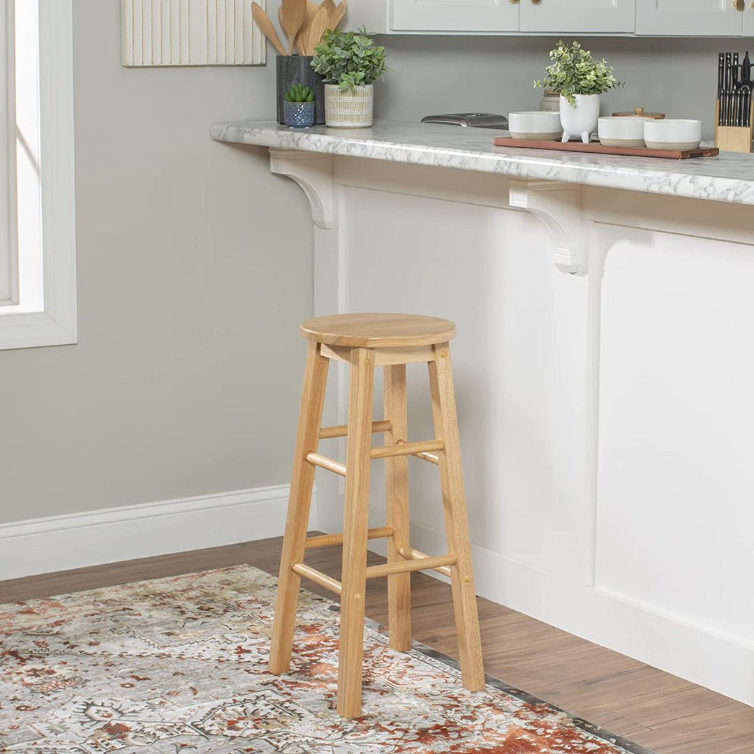 PJ Wood Round-Seat 29 Inch Tall Kitchen Bar Stools, Natural, Set of 2 (Open Box)