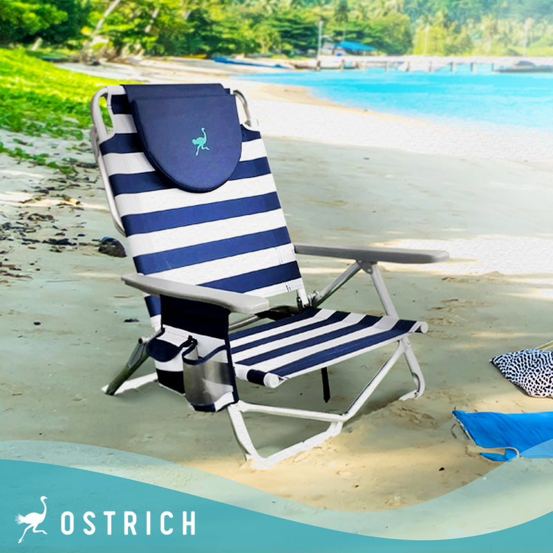 Ostrich On-Your-Back Sand Chair Outdoor Beach Pool Lounge Recliner, Blue Stripe