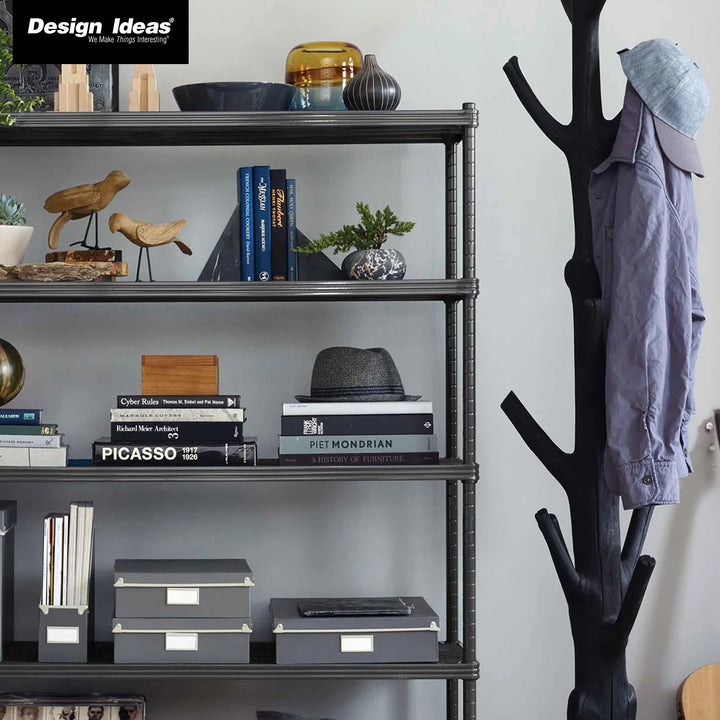Design Ideas MeshWorks 5 Tier Metal Storage Shelving Unit Rack Bookshelf, Black - VMInnovations