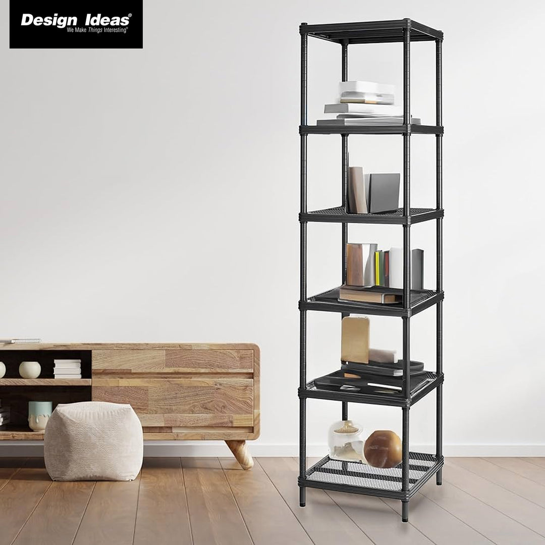Design Ideas MeshWorks 6 Tier Tower Metal Storage Shelving Rack, Black(Open Box) - VMInnovations