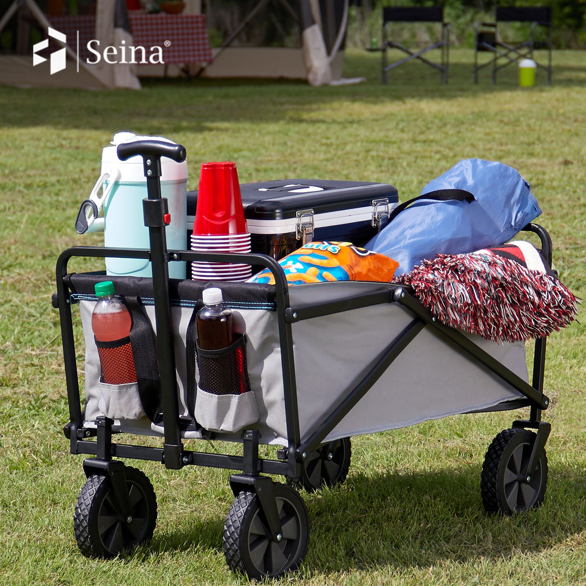 Manual 150 Pound Capacity Folding Steel Wagon Garden Cart, Gray (Open Box) - VMInnovations
