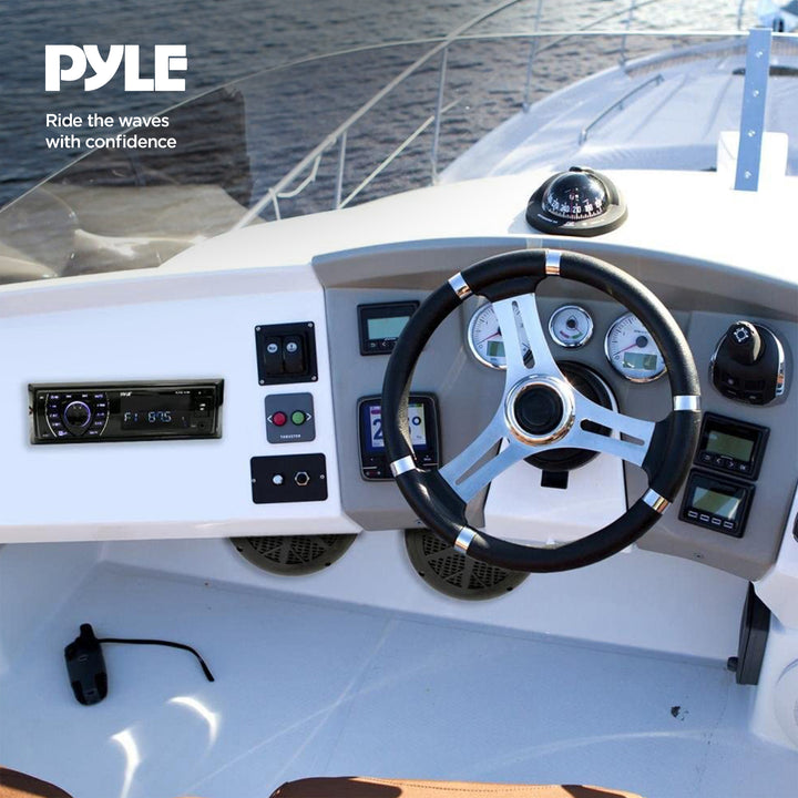 Pyle 6.5 Inch Bluetooth Marine Receiver Stereo and Speaker Kit, Black(For Parts)