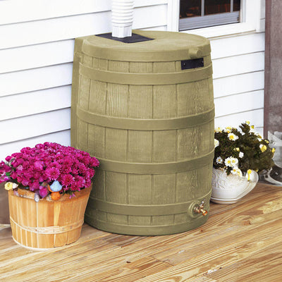 Good Ideas Rain Wizard 50 Gal Plastic Rainwater Collection Barrel, Khaki (Used)