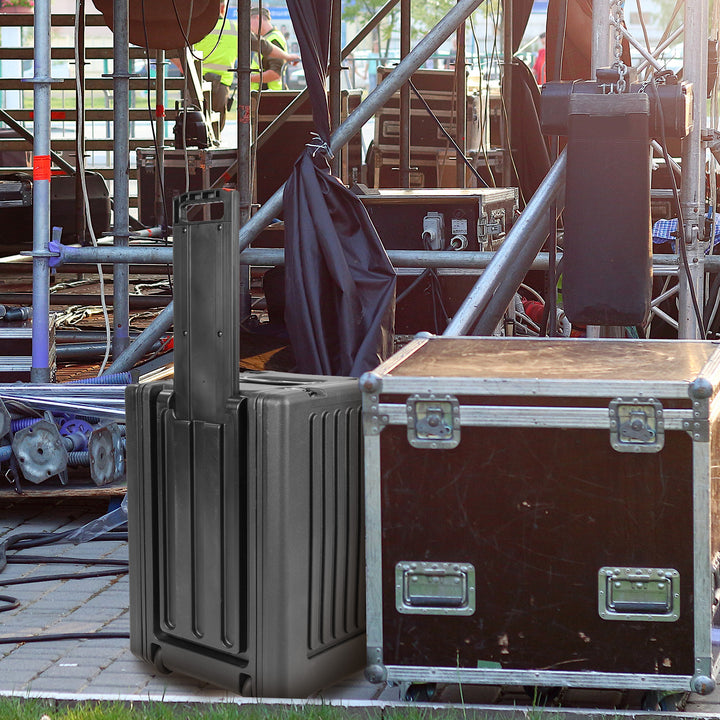 SKB 8U rSeries Shallow Rolling Rack with Integrated Back Wheels and Pull Handle