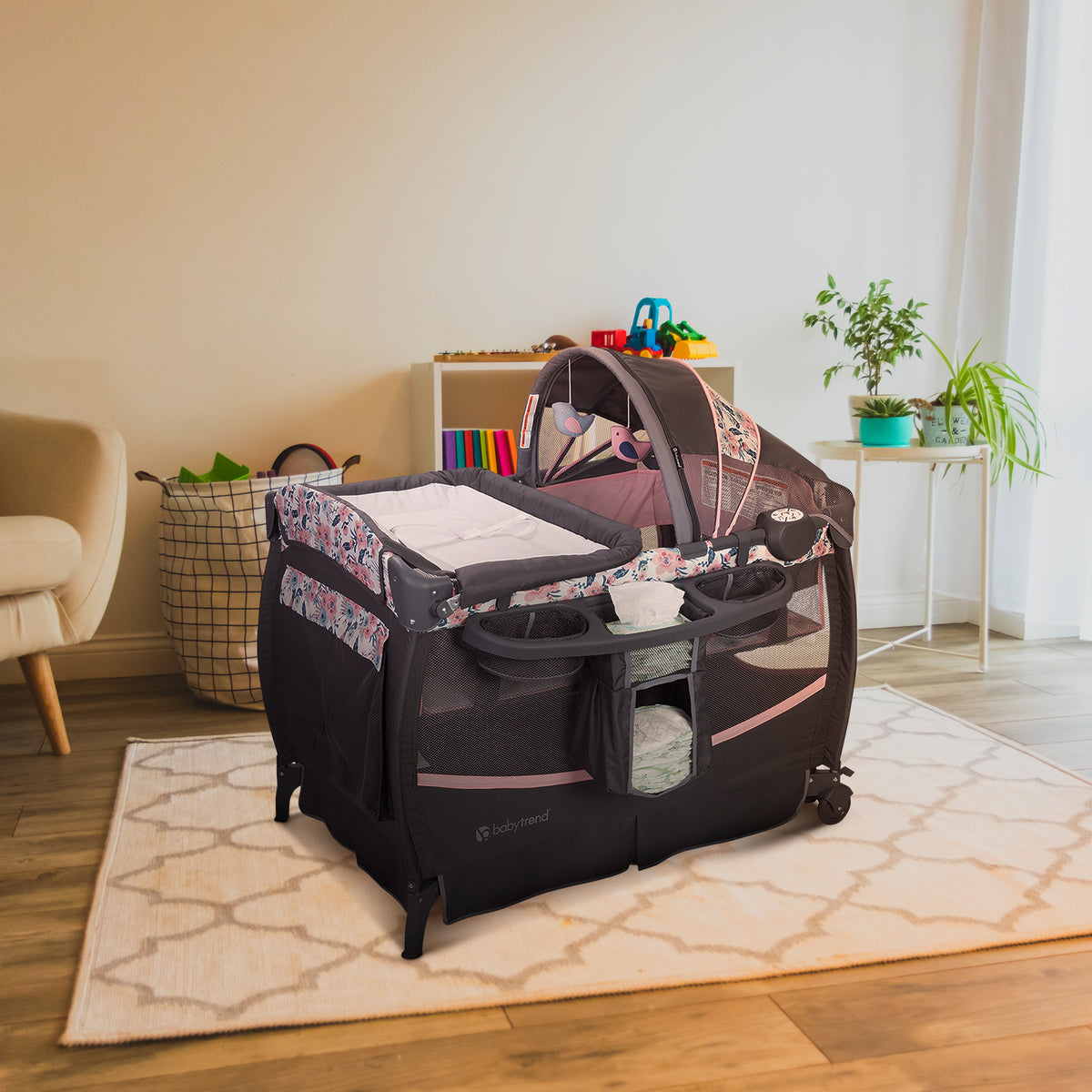 Baby Trend Deluxe II Nursery Center Playard Play Crib with Bassinet, Bluebell - VMInnovations