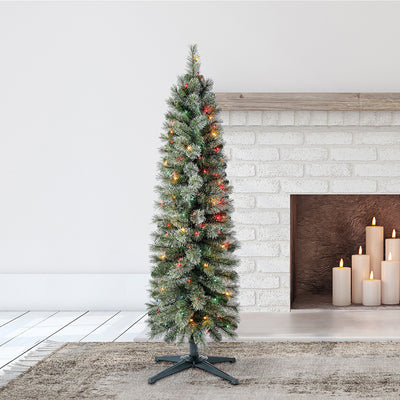 Home Heritage Stanley 5' Pine Artificial Christmas Tree, PreLit 150 Color Lights - VMInnovations