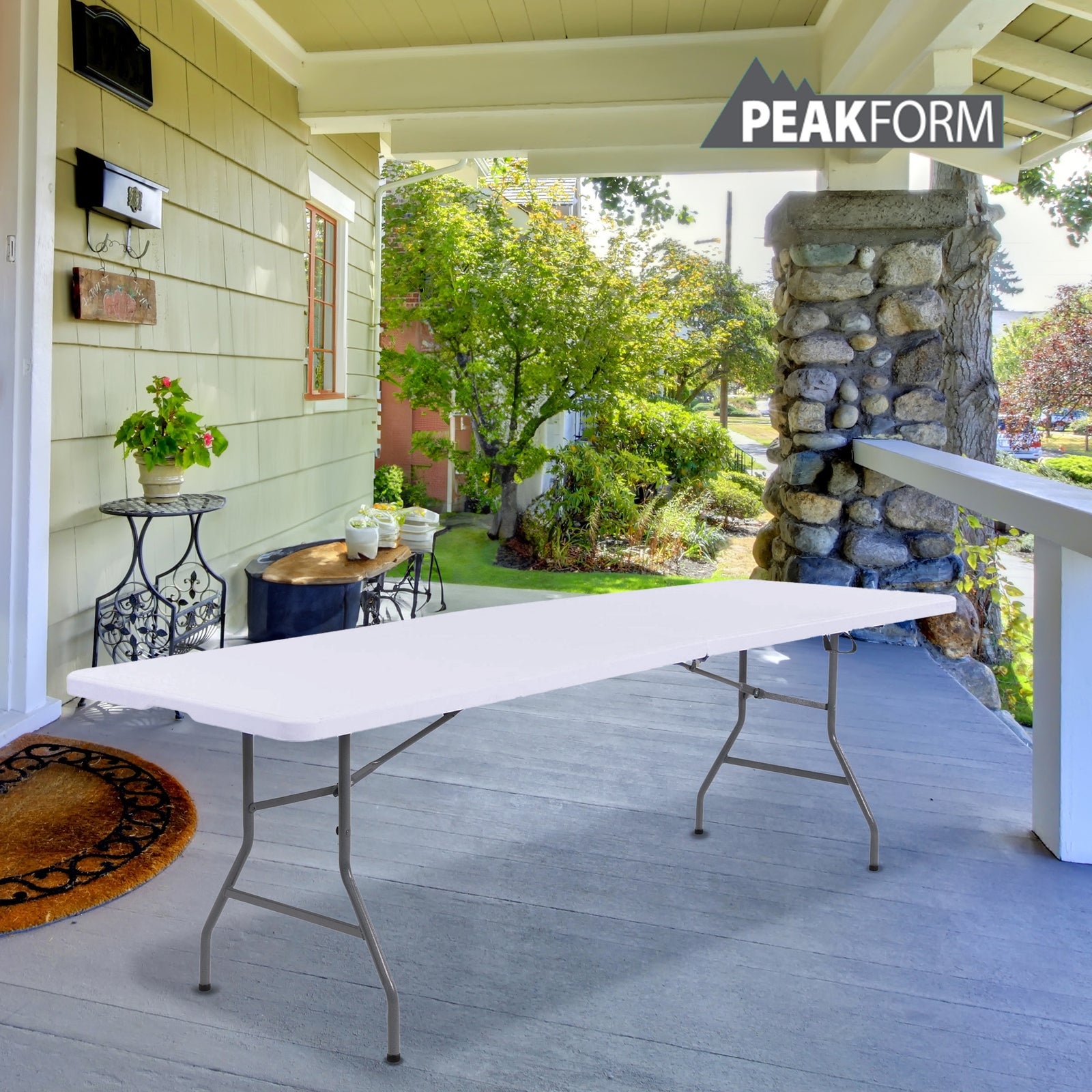 Peakform Fold In Half Banquet Table for Indoor Outdoor Use, 8Ft, White(Open Box) - VMInnovations