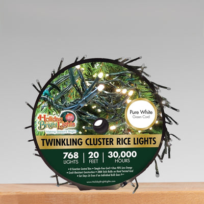 Holiday Bright Lights 20' Twinkling Cluster Indoor/Outdoor Lights, Pure White