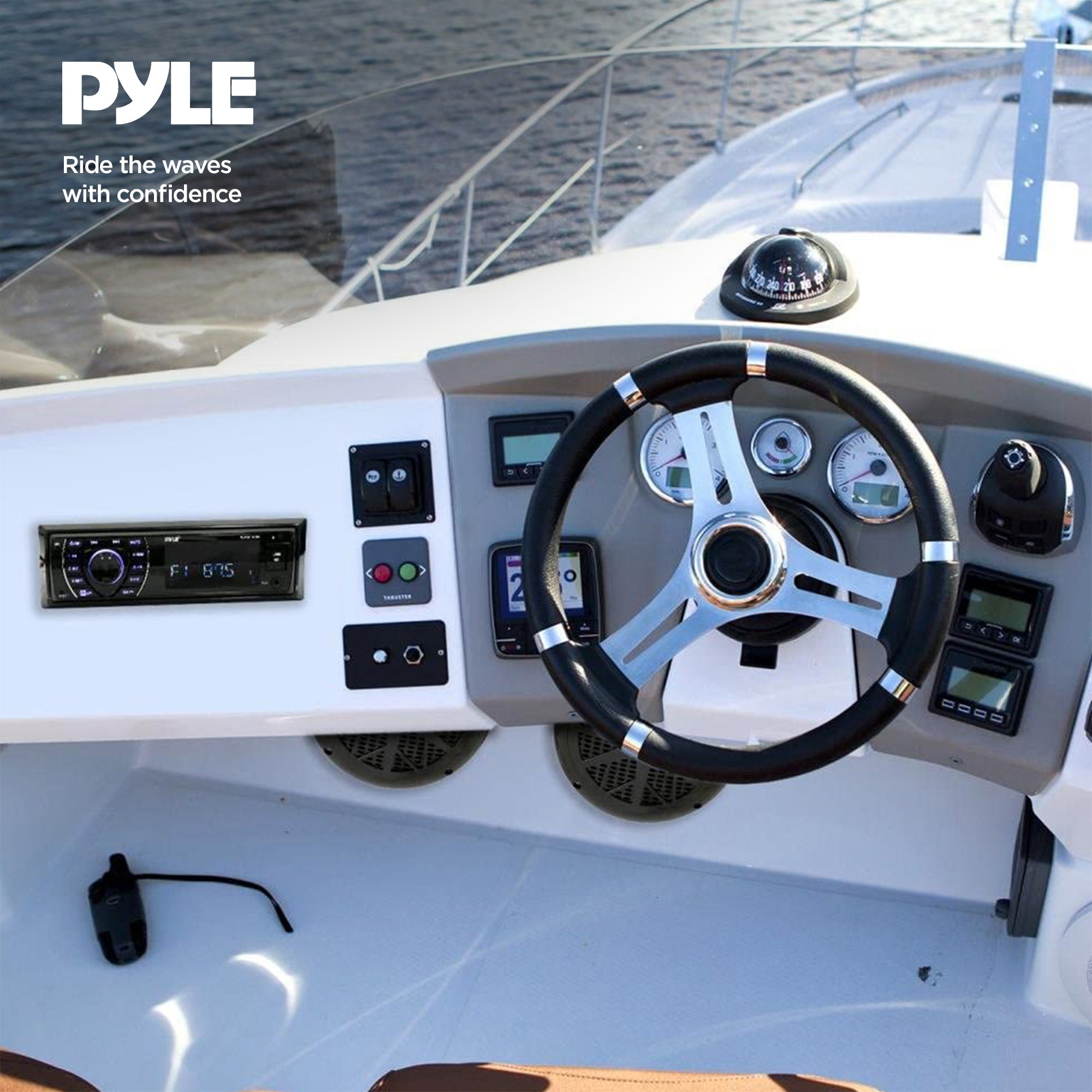 Pyle PLMRKT48BK 6.5 Inch Bluetooth Marine Receiver Stereo and Speaker Kit, Black - VMInnovations