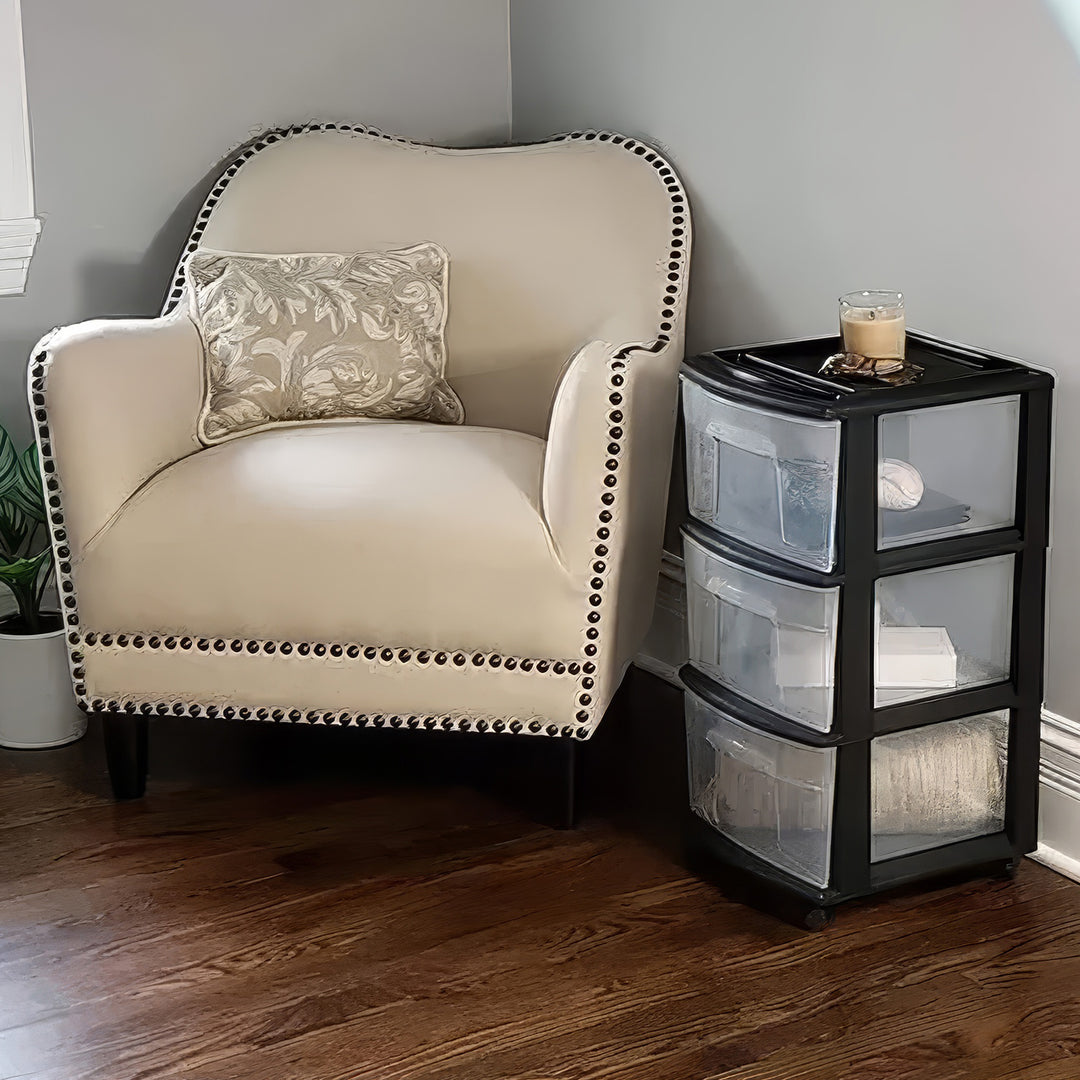 Homz Plastic 3 Drawer Medium Storage Tower, Clear Drawers & Black Frame (2 Pack) - VMInnovations