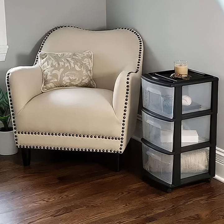 Homz Plastic 3 Drawer Medium Storage Tower, Clear Drawers & Black Frame (2 Pack) - VMInnovations