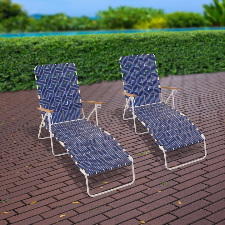 Four Seasons Courtyard High Back Web Chaise Outdoor Lounge Chair, 2pk (Open Box)