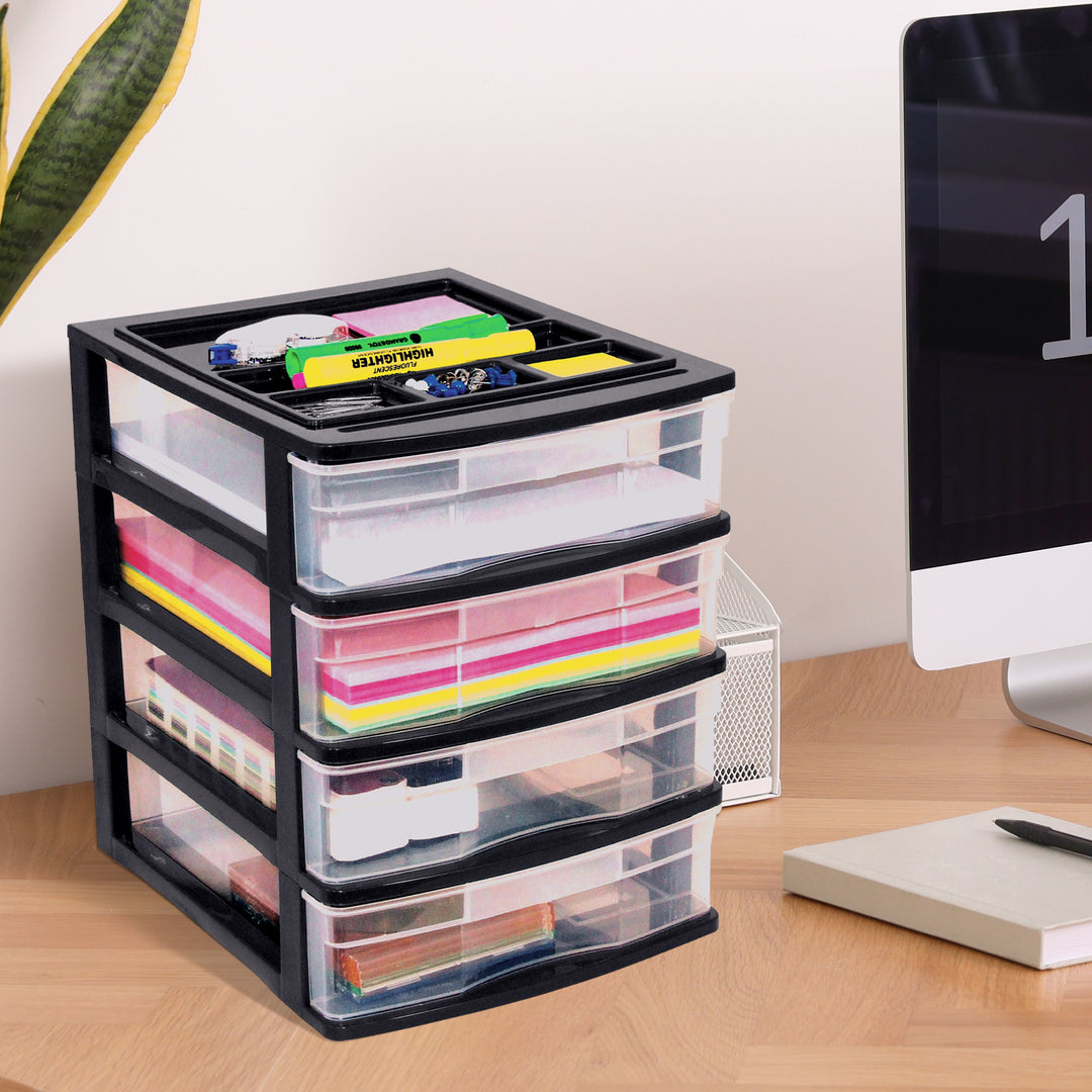 Gracious Living 4 Drawer Desktop Countertop Storage with Organizer Lid, Black