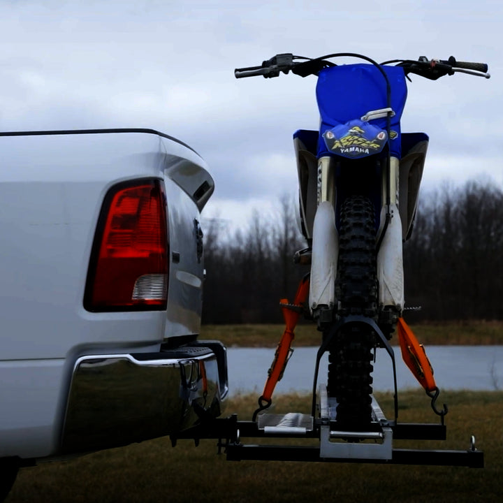 Black Widow Dirt Bike Carrier with Wheel Chock and 400 Pound Capacity, Silver