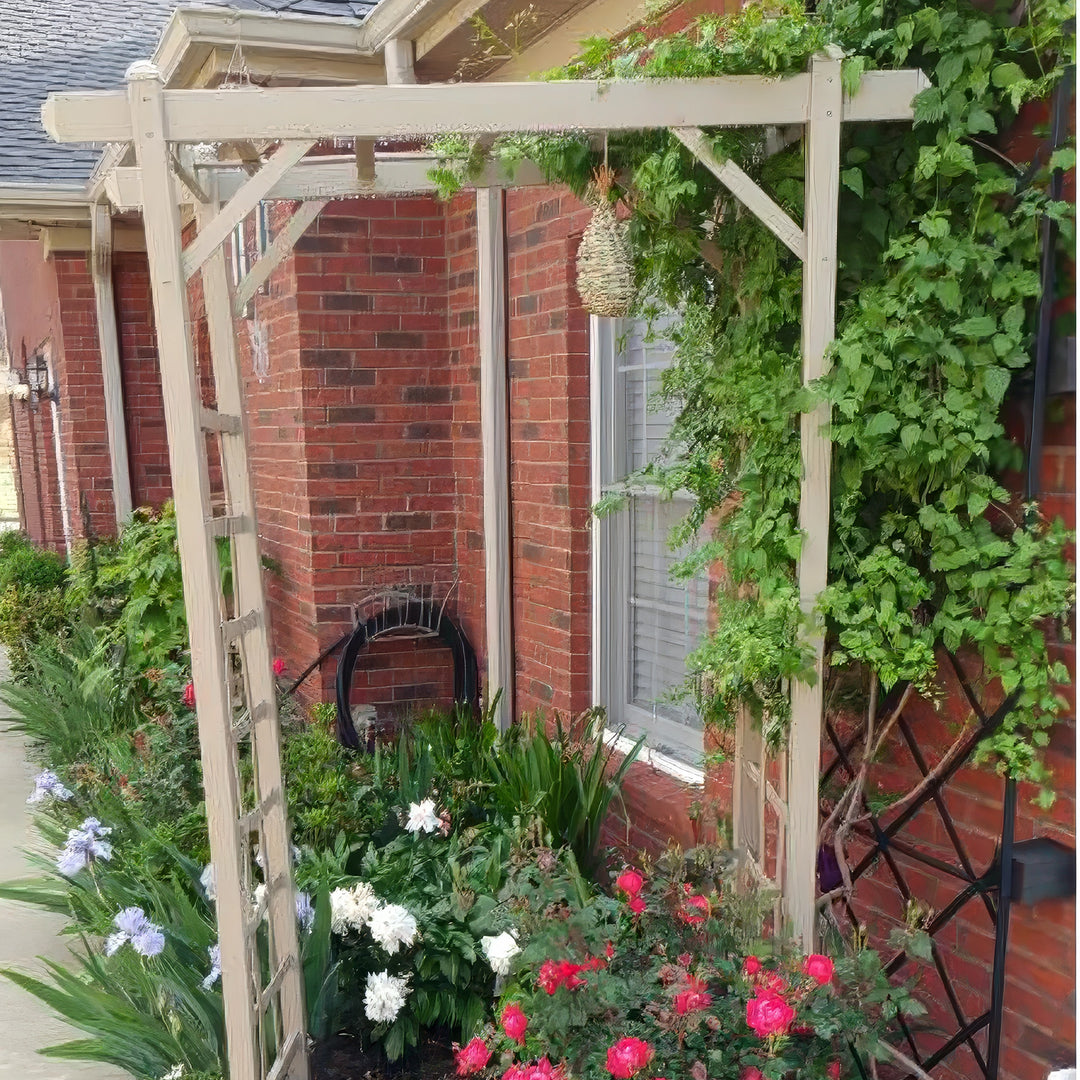 Dura-Trel Elmwood Arbor 57" x 84" PVC Outdoor Garden Arch Lattice Trellis, Mocha