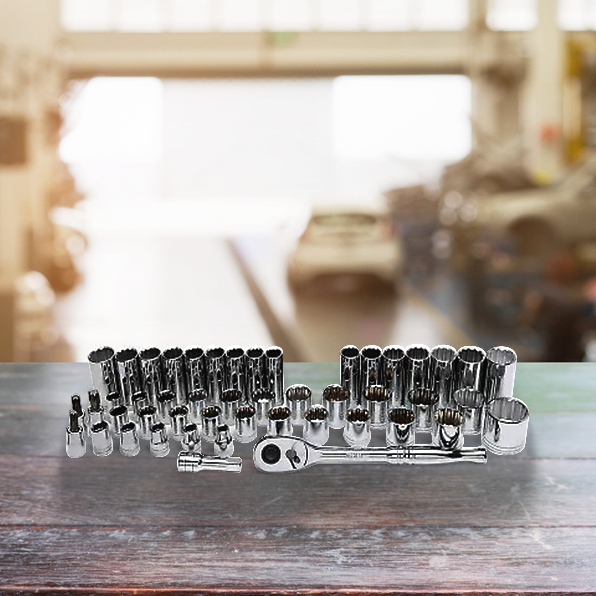 Master Mechanic 48 Piece SAE/Metric Socket Tool Set, 1/2 Inch Drive Ratchet Kit - VMInnovations