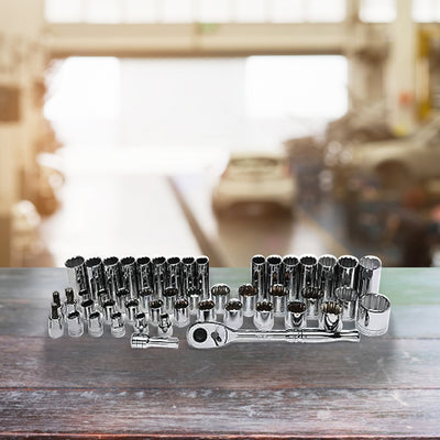 Master Mechanic 48 Piece SAE/Metric Socket Tool Set, 1/2 Inch Drive Ratchet Kit - VMInnovations