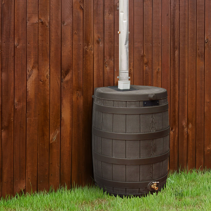Good Ideas Rain Wizard 50 Gallon Rain Barrel Water Collector, Oak (2 Pack)