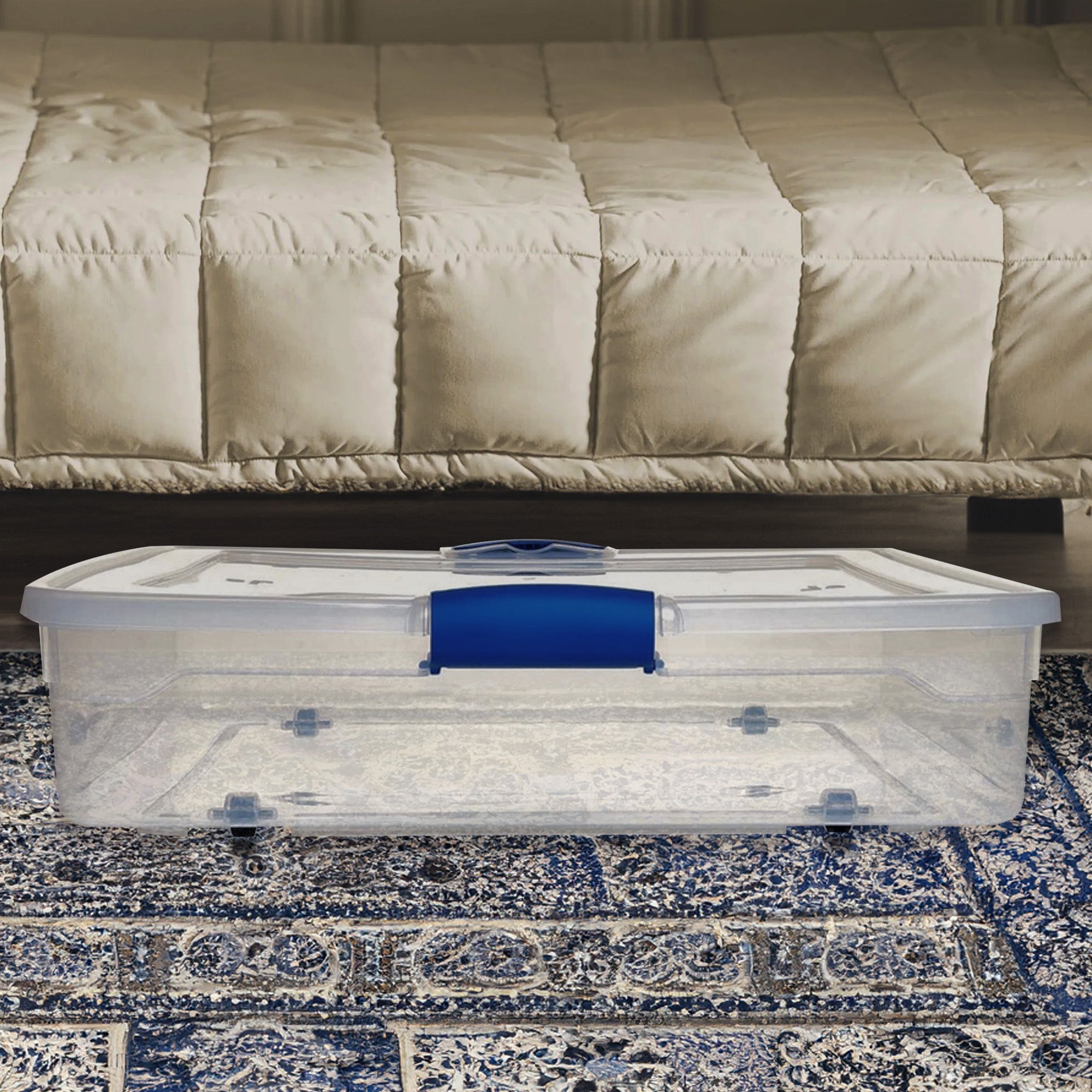 Homz 56 Quart Underbed Secure Latching Clear Plastic Storage Container, 4 Pack