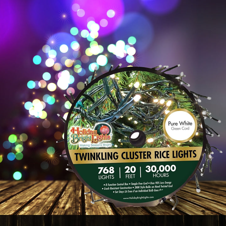 Holiday Bright Lights 20' Twinkling Cluster Indoor/Outdoor Lights, Pure White