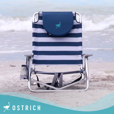 Ostrich On-Your-Back Sand Chair Outdoor Beach Pool Lounge Recliner, Blue Stripe