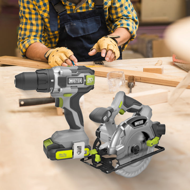 Master Mechanic Cordless 2 Power Tool Combo Drill Saw Kit for Home Improvement - VMInnovations