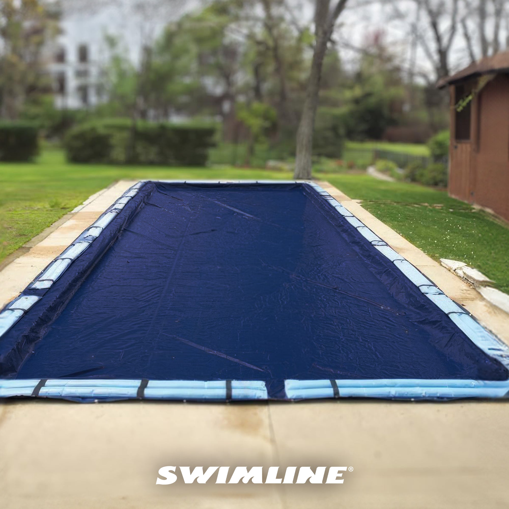 25' x 45' Dark Blue Winter Rectangular In Ground Pool Cover w/ 10 Ft Water Tubes - VMInnovations