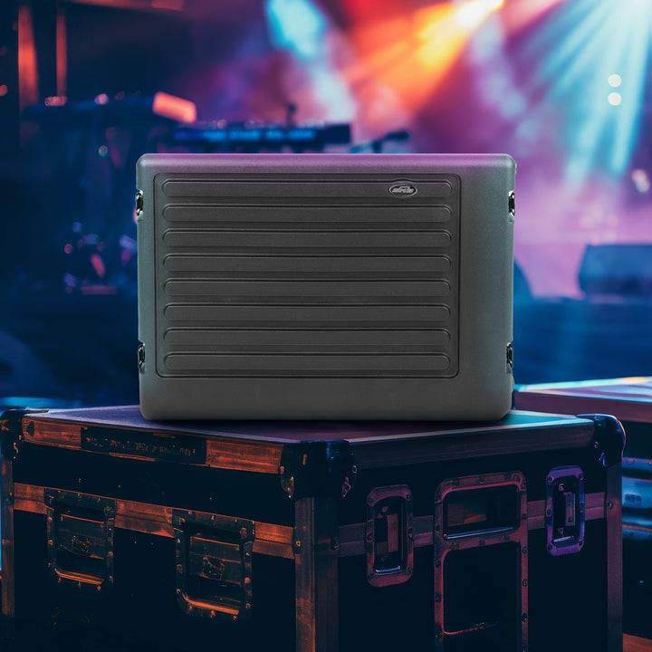 SKB 8U rSeries Shallow Rolling Rack with Integrated Back Wheels and Pull Handle