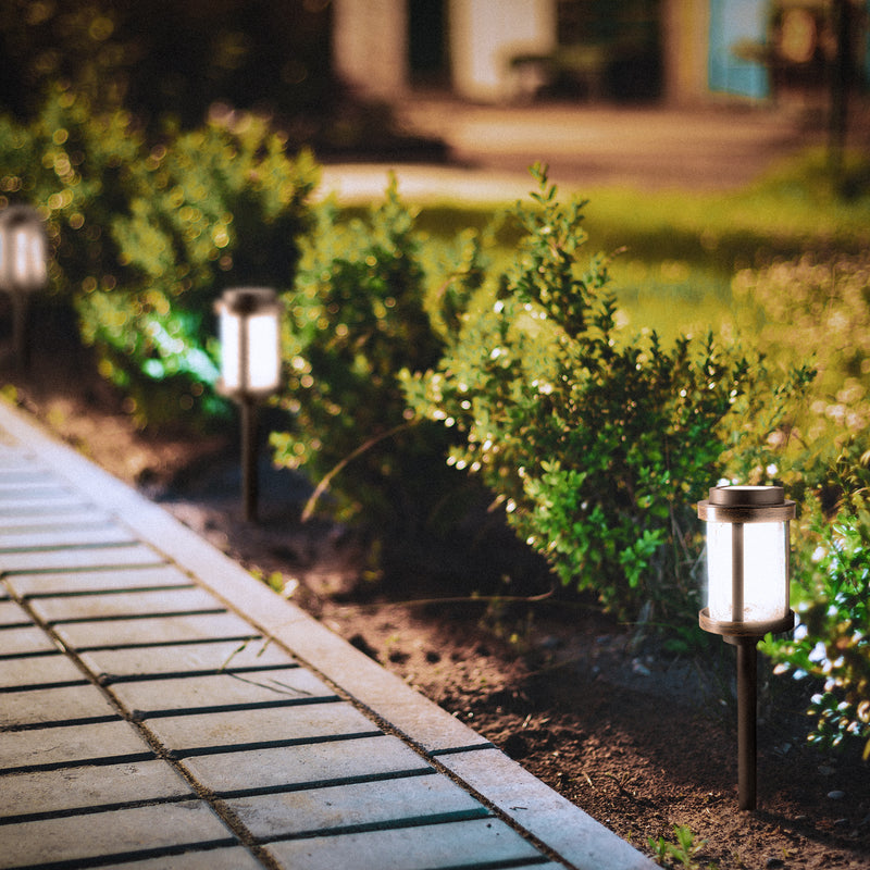 Fusion Solar Stake Light w/Crackle Glass Lens, Bronze/Woodgrain (4pk) (Open Box)