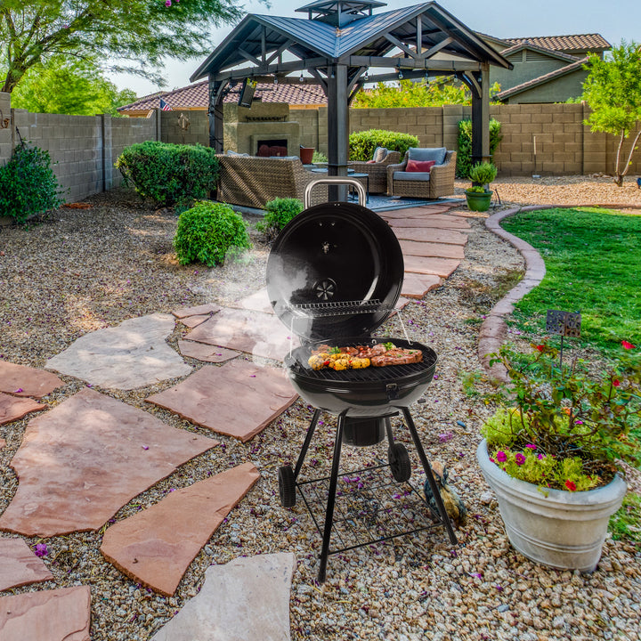 Grill Boss 22" Kettle Charcoal Grill, Porcelain Lid, Large Cooking Area, Black