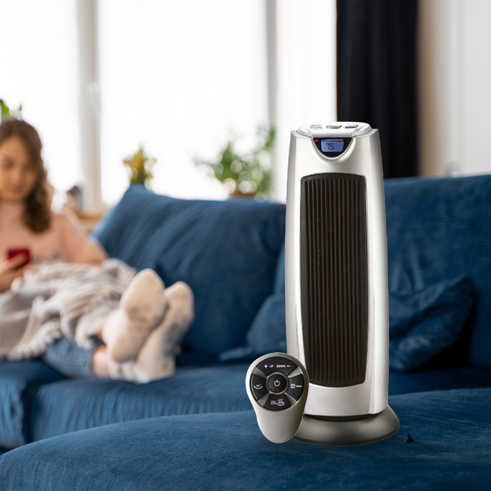 Geneva Ceramic Oscillating Tower Heater 2 Setting Fan w/Remote (Open Box) - VMInnovations