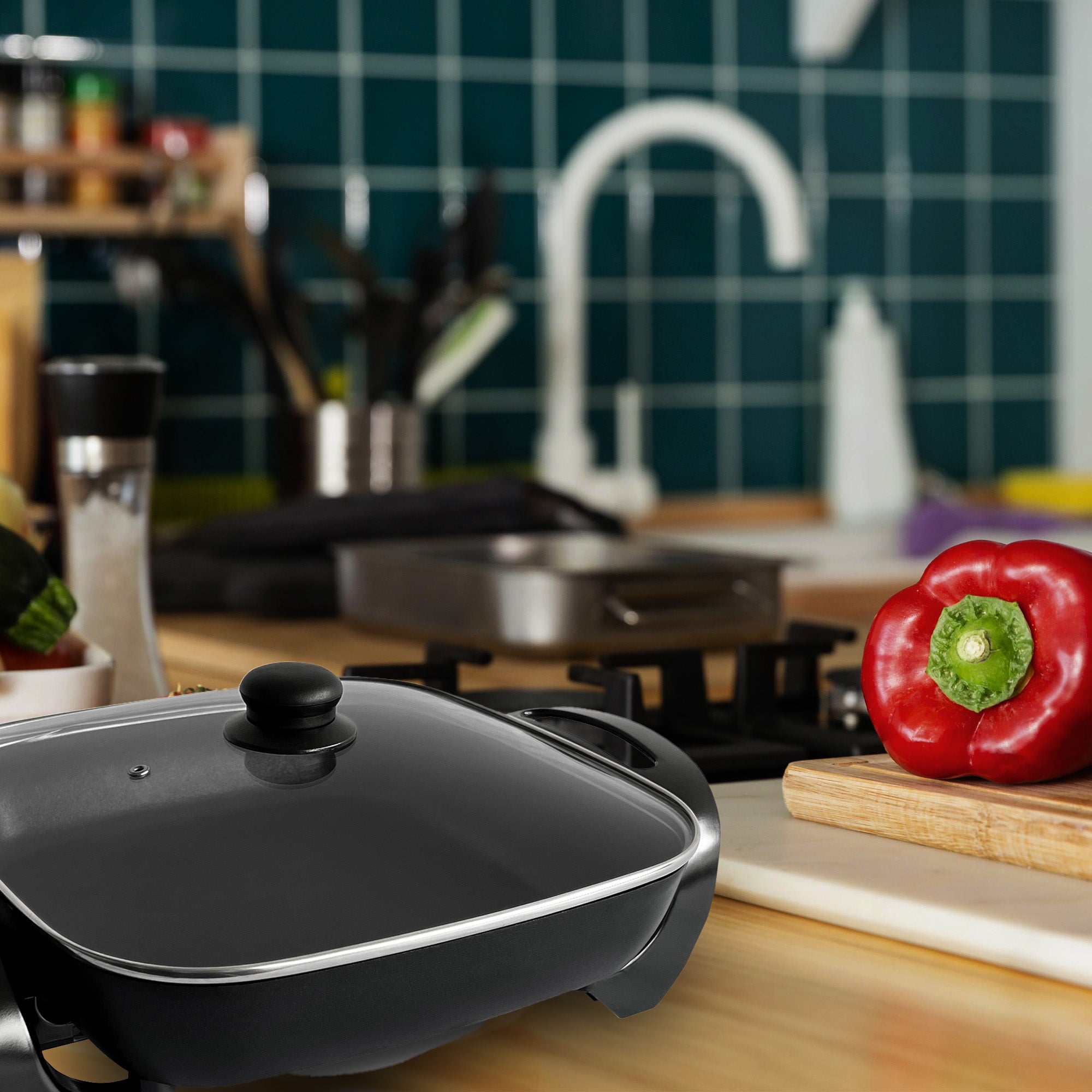 Complete Cuisine Skillet with Glass Lid and Temperature Settings, 12" (Open Box) - VMInnovations