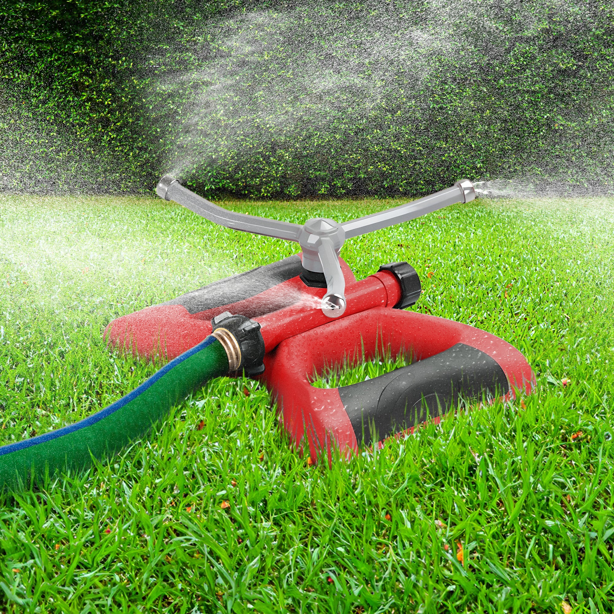 Sprout Deluxe Metal Oscillating Lawn Sprinkler, 3,600 Sq. Ft. Coverage, Red - VMInnovations
