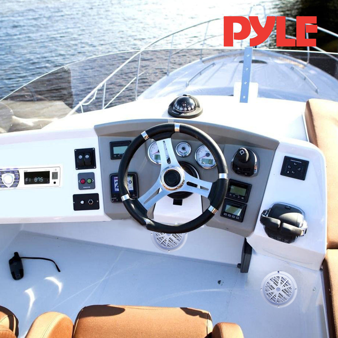 Pyle 5.25 Inch Bluetooth Marine Stereo Receiver & Speaker Kit, White (Open Box) - VMInnovations