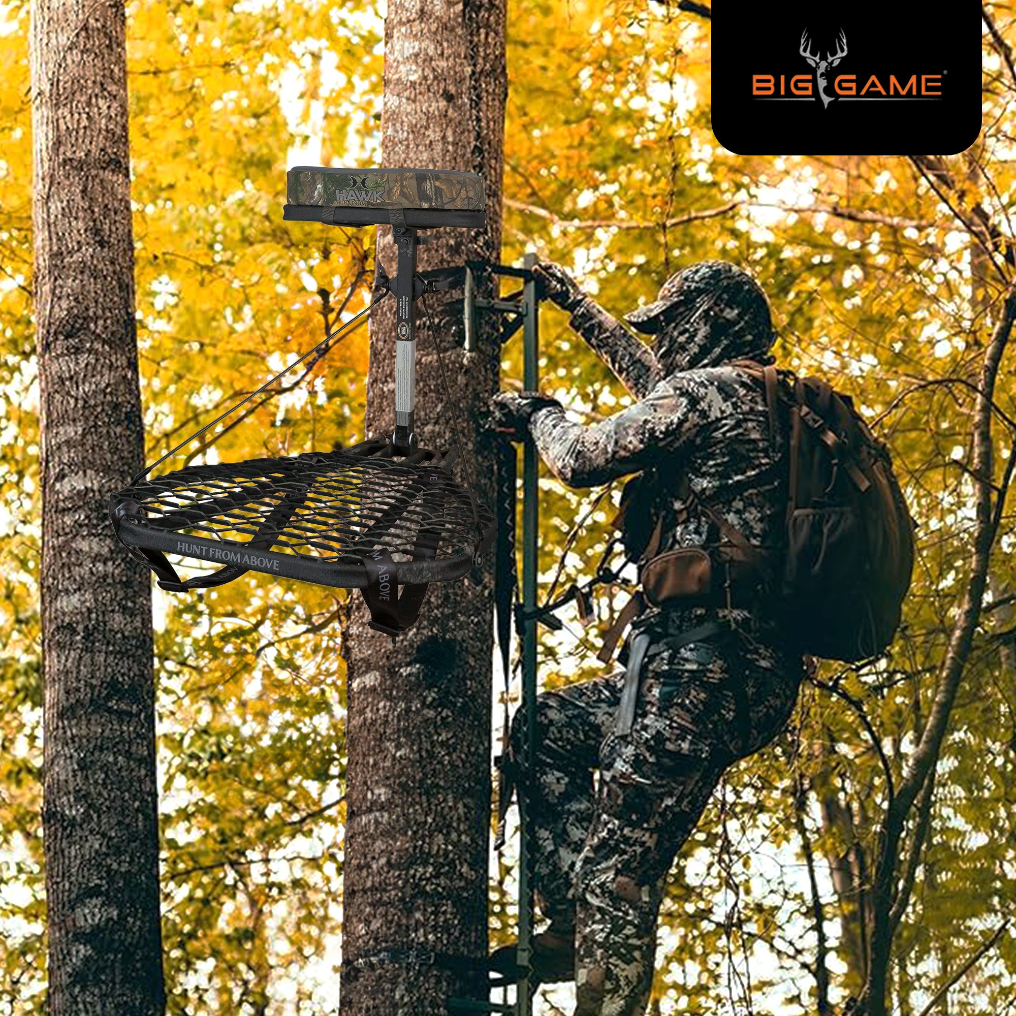 Hawk Mega Combat Hang On Tree Stand, Deer Stand w/ XL Saddle Platform (Open Box) - VMInnovations