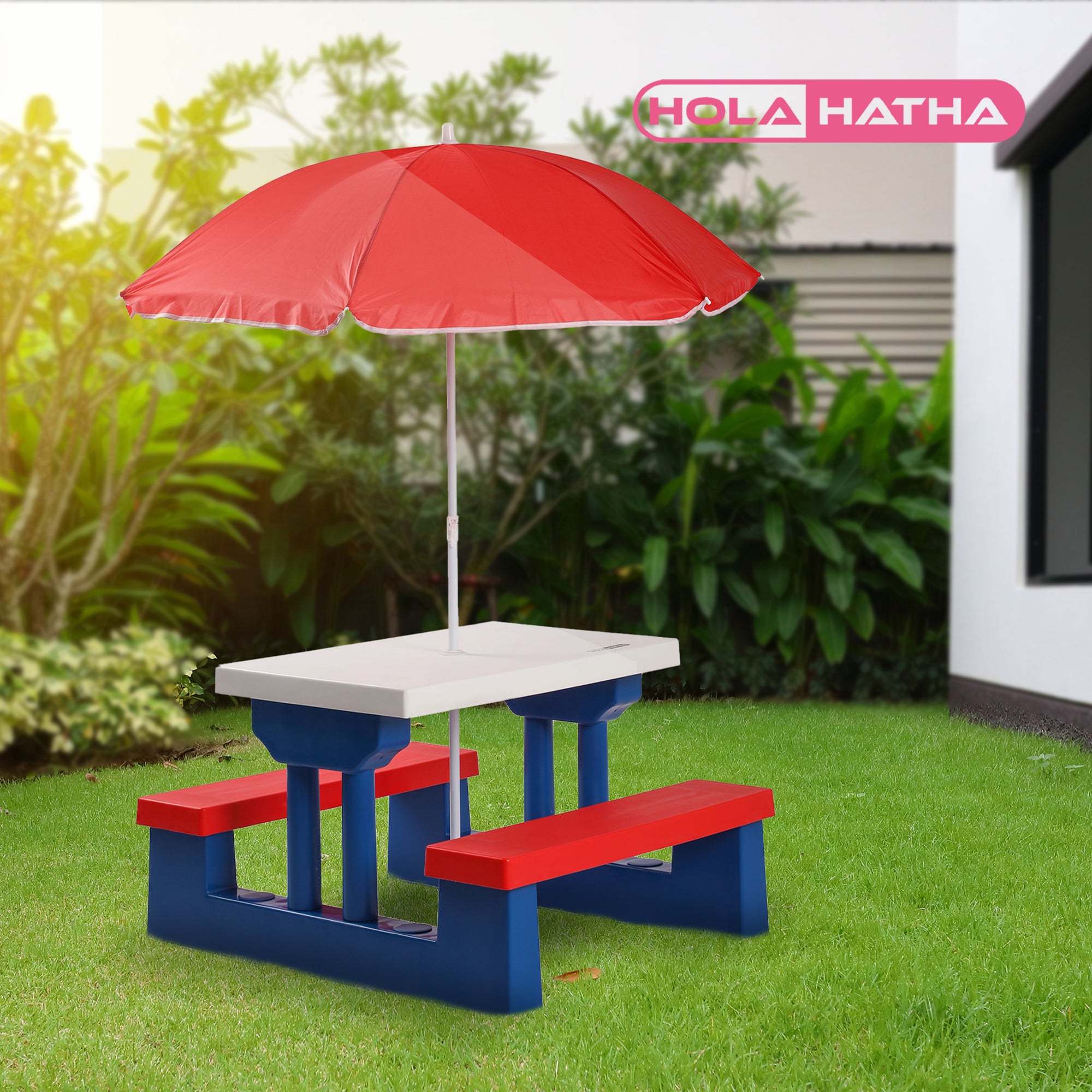 HolaHatha 2-in-1 Kids Picnic Table w/Folding Bench & Adjustable Umbrella (Used) - VMInnovations