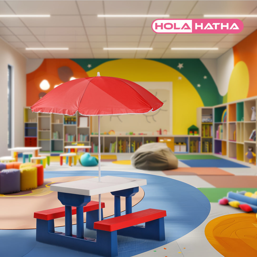 HolaHatha 2-in-1 Kids Picnic Table w/Folding Bench & Adjustable Umbrella (Used) - VMInnovations