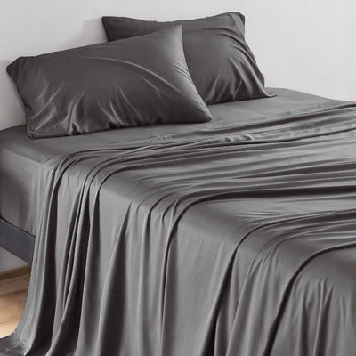 Sleepgram Viscose from Bamboo Cal King Bed Sheet Set w/2 Pillowcases, Grey Stone