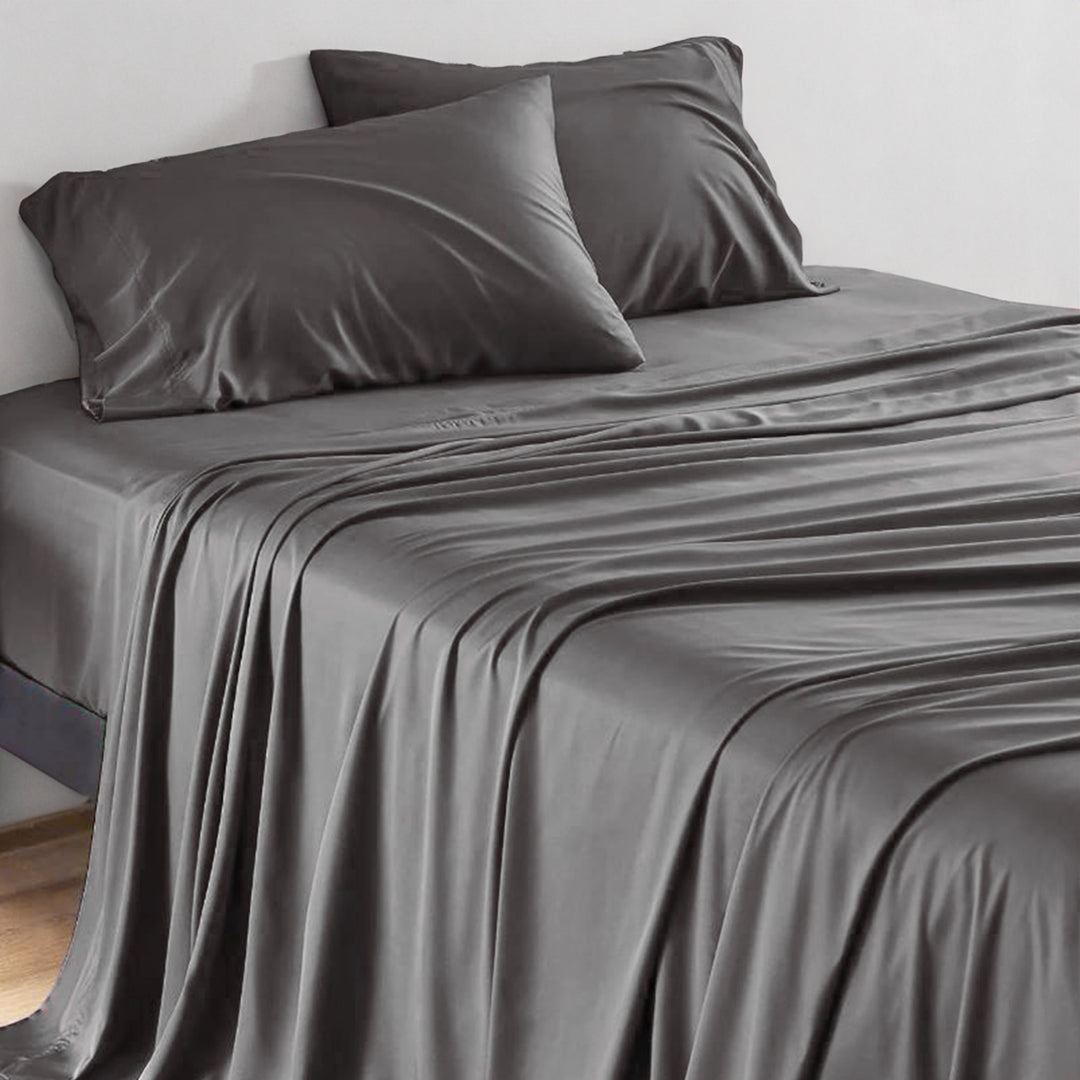 Sleepgram Viscose from Bamboo Queen Bed Sheet Set with 2 Pillowcases, Grey Stone