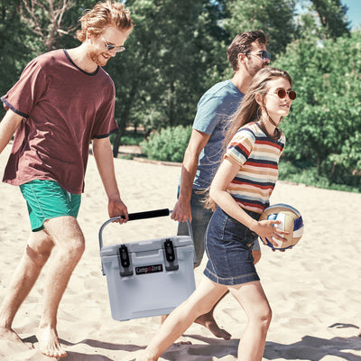 CAMP-ZERO 10 Liter 10.6 Quart Lidded Cooler with 2 Molded In Cup Holders, White - VMInnovations