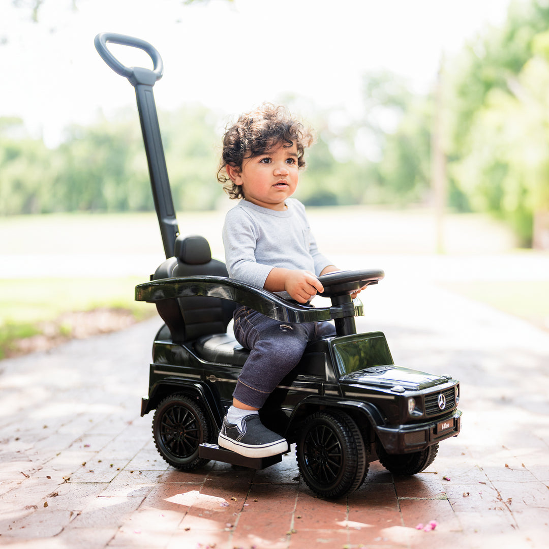 Best Ride On Cars Kids Outdoor Stroller Mercedes G-Wagon 3 in 1 Push Car, Black - VMInnovations