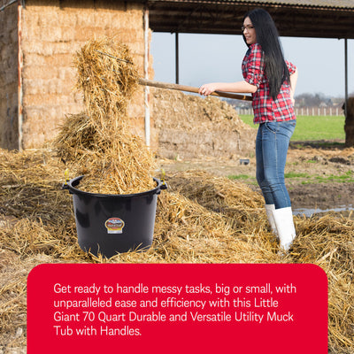 Little Giant 70 Quart Durable and Versatile Utility Muck Tub w/Handles, Black - VMInnovations