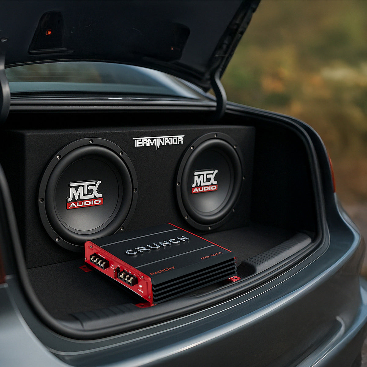 Crunch 2 Channel Car Audio Amplifier & MTX 12 In Dual Loaded Subwoofer Enclosure