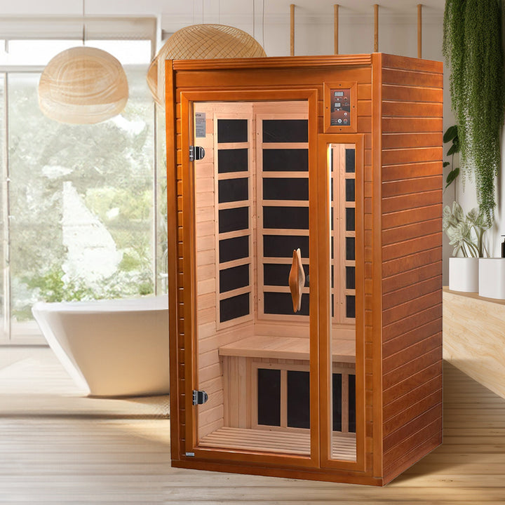 Dynamic Saunas Barcelona 1-2 Person Hemlock Wood Home Infrared Sauna (Open Box)