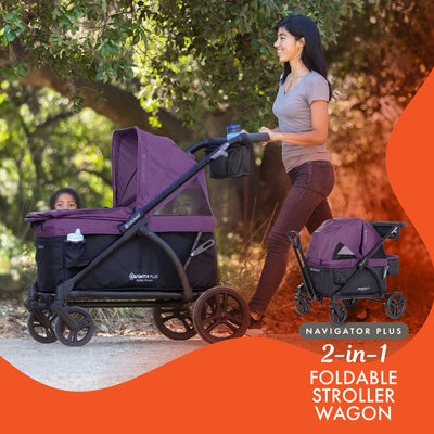 Baby Trend Navigator PLUS 2-in-1 Foldable Stroller Wagon with Canopy, Dash Plum - VMInnovations