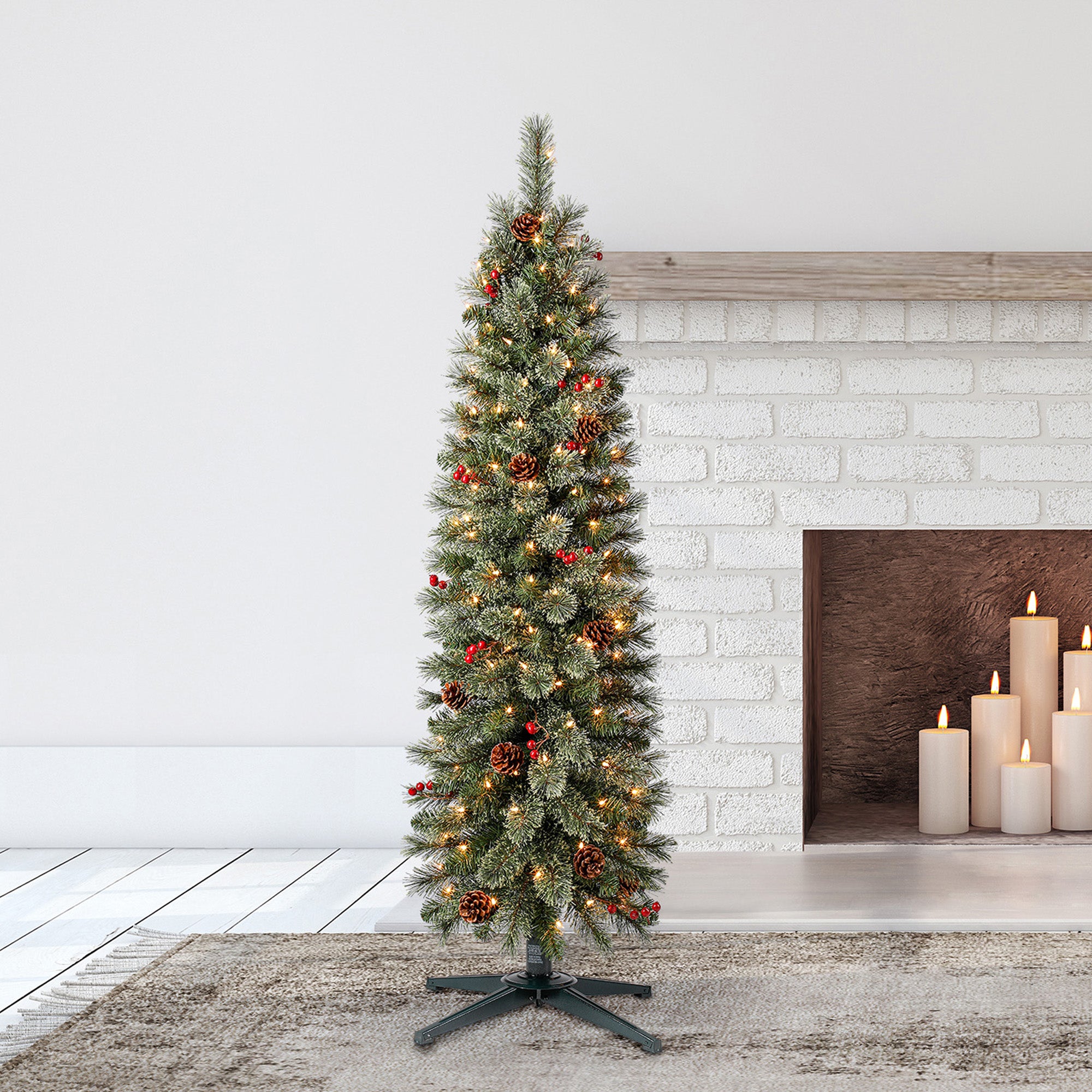 Home Heritage 5ft Cashmere Tree w/ Lights, Pinecone, and Red Berry (Open Box) - VMInnovations