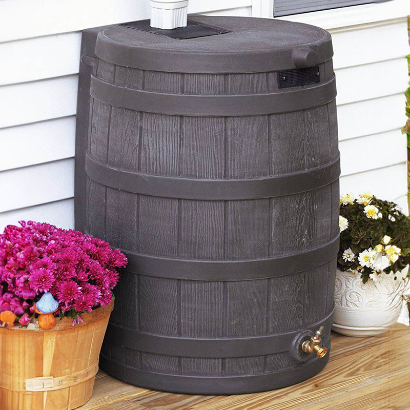 Good Ideas Rain Wizard 50 Gallon Plastic Rainwater Collection Barrel, Oak (Used)